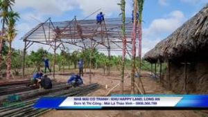 Đã thi công nhà mái lá : Nhà mái cỏ tranh, Khu Happy Land Bến Lức, Lo