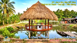 Thi Công Chòi Lá Cỏ Tranh Sàn Gỗ Tràm Đẹp Tại Cai Lậy, Tiền Giang